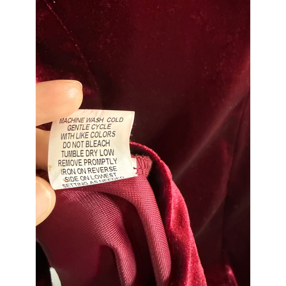Notations Y2K Burgundy Velvet Ruffle Front Bell Sleeve‎ Open Cardigan Jacket M - Picture 7 of 9